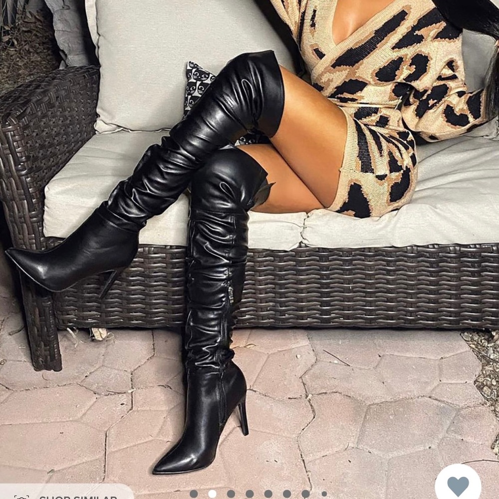 Black faux leather over the knee boots